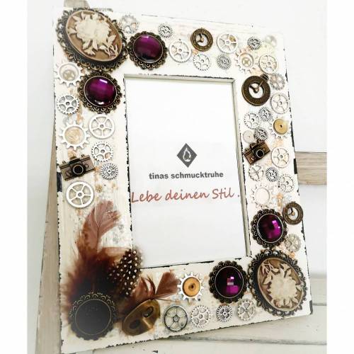 Bilderrahmen, Fotorahmen, Holz, Steampunk, reich verziert, einzigartig, für Fotos 10x15 cm