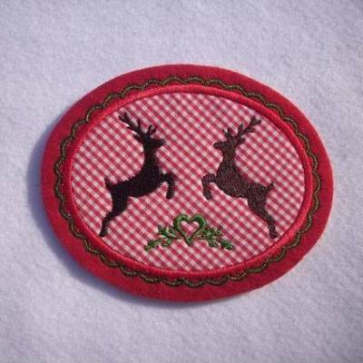 Applikation / Aufnäher  mit gest. Hirschen und Ornamenten