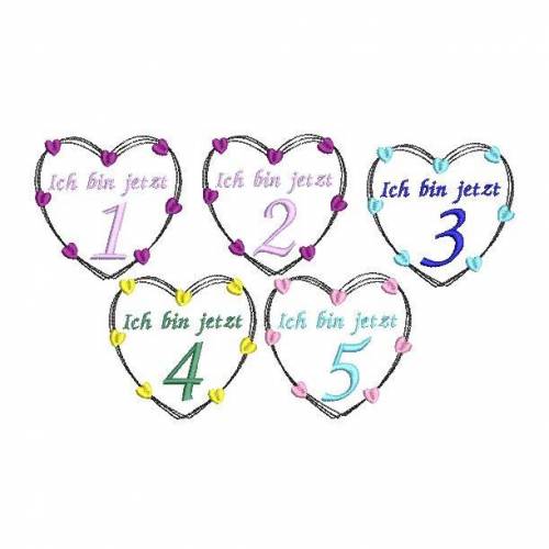 Stickdatei Herz 5er SET 10x10cm zum Geburtstag