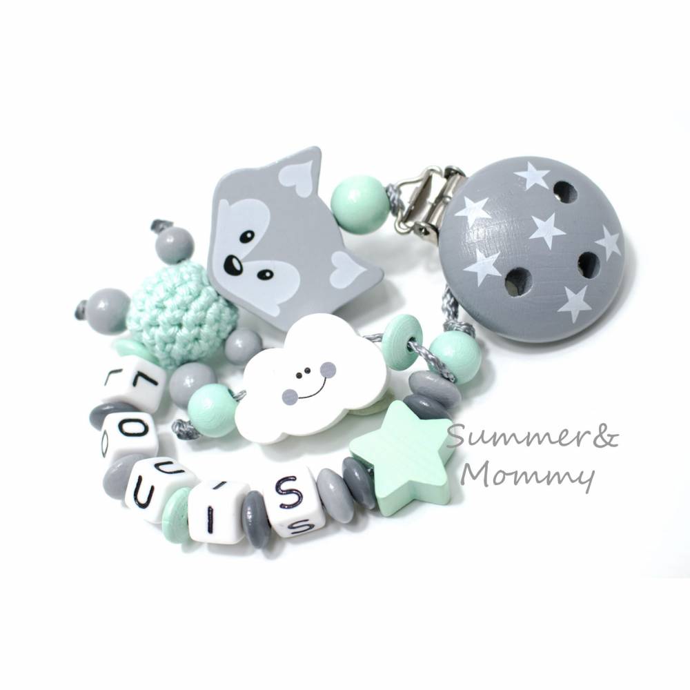 Schnullerkette mit Namen Fuchs mint Bild 1