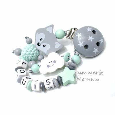 Schnullerkette mit Namen Fuchs mint