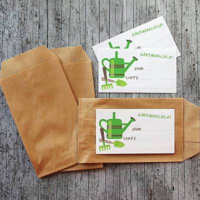 Etiketten **GärtnerGlück** von ZWEIFARBIG mit Samentütchen 10er Set Saatgut Aufbewahrung Aufkleber Sticker Papiertüte eigenes Saatgut Garten
