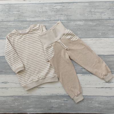 Set Pumphose und Langarm-Oberteil Jersey beige Streifen Größe 74