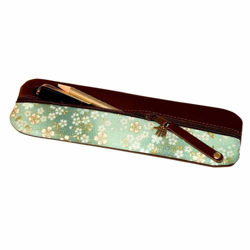 Federmäppchen Leder & Stoff „Kirschblüten weiß gold” (Kopie)