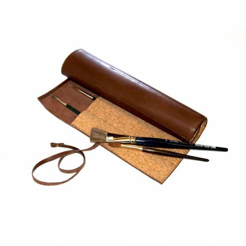 Rollmäppchen ROLLTASCHE für PINSEL und Federhalter Leder & Kork