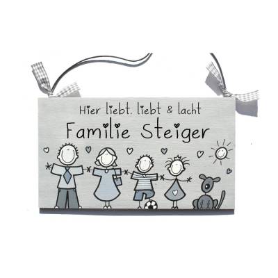 Personalisiertes Haustürschild Holz – Geschenk zum Einzug für Familien mit Name & Figuren, wetterfest & handgemacht, individuelles Familiengeschenk