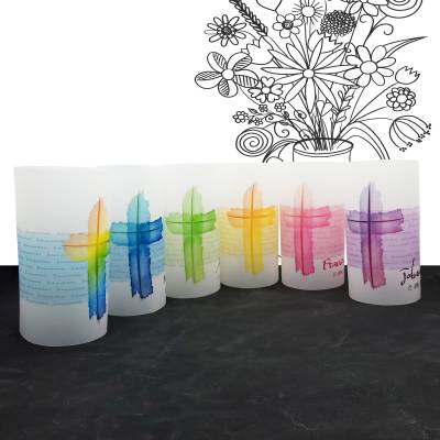 Lichthülle Aquarell-Kreuz für Konfirmation, Kommunion & Firmung – Personalisierbare Deko aus Transparentpapier