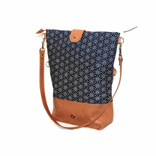 BESONDERE SCHULTERTASCHE Leder & Stoff Design „Asanoha” Japan