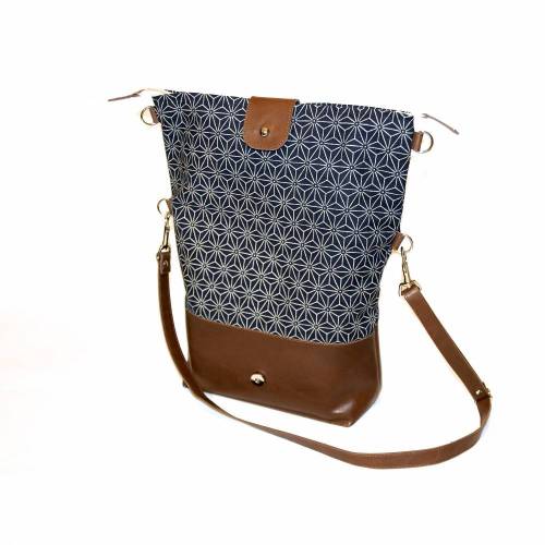 BESONDERE SCHULTERTASCHE Leder & Stoff Design „Asanoha” Japan
