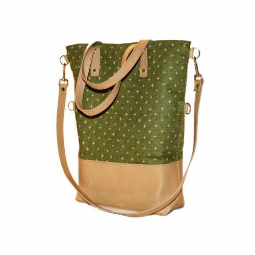 2 Funktionen SCHULTERTASCHE Leder & Stoff Design „Kyoto” Japan