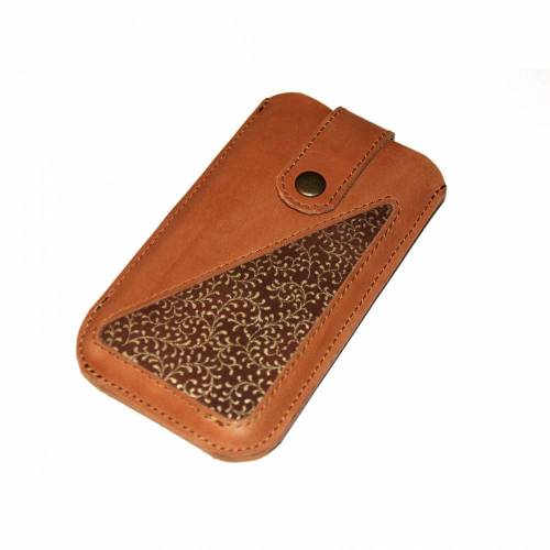 Smartphonetasche Leder & Stoff braun gold