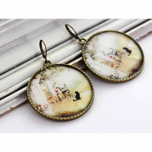 Ohrringe, Katze, Garten, Natur, Katzen, schwarz, beige, vintage, groß, antik, romantisch, Bohemien, boho, Tiere, Haustier, Geschenk