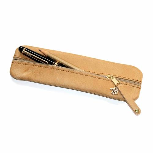 Federmäppchen - gewachstes Leder in beige