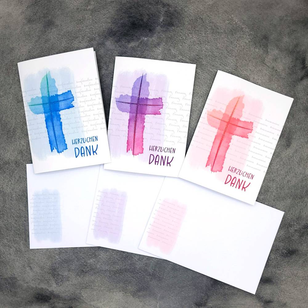 Danksagungskarte Konfirmation Kommunion Firmung "Aquarell-Kreuz" Bild 2