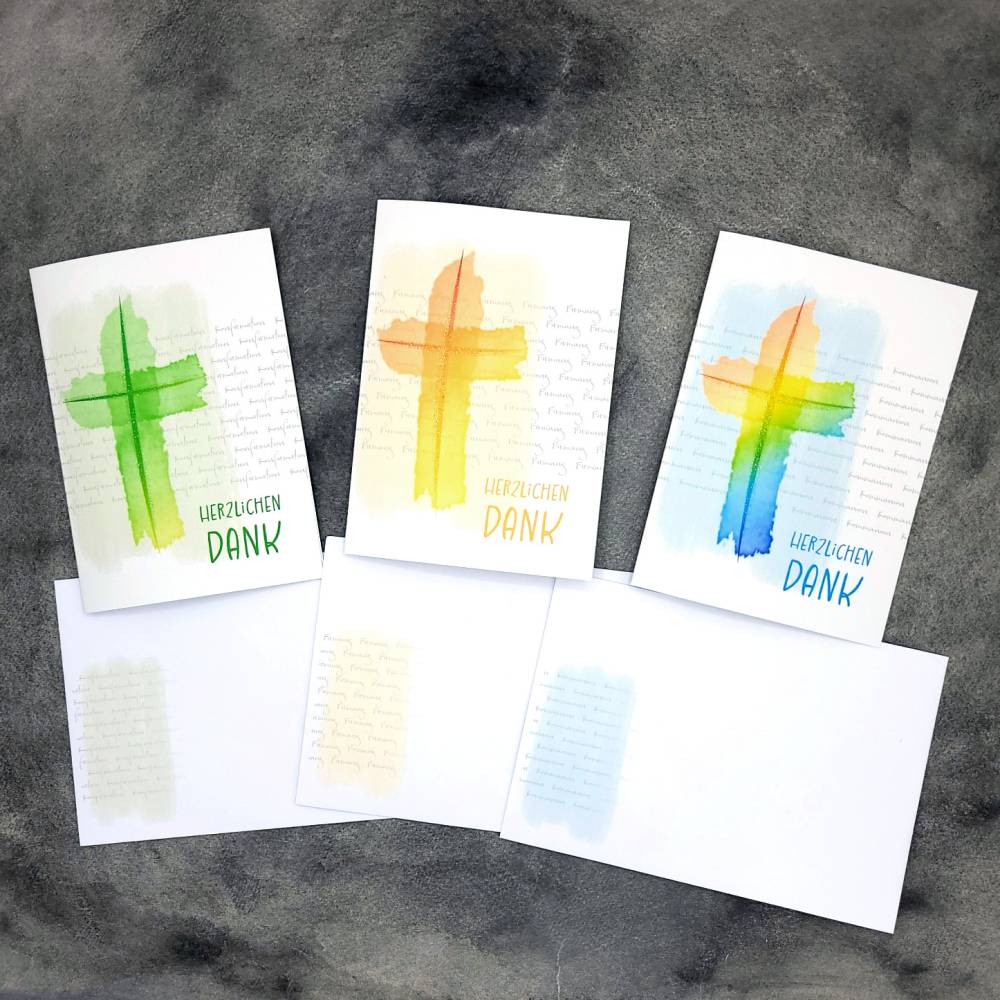 Danksagungskarte Konfirmation Kommunion Firmung "Aquarell-Kreuz" Bild 3