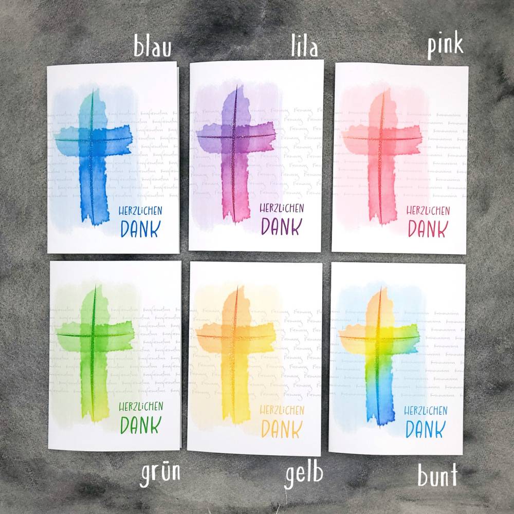 Danksagungskarte Konfirmation Kommunion Firmung "Aquarell-Kreuz" Bild 4