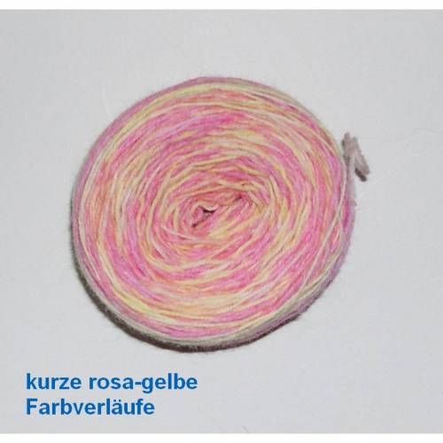 Sockenwolle handgefärbt – 50g Strang gelb/rosa – 15% Rabatt – Socken-Wolle reduziert