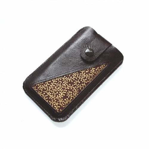Smartphonetasche Leder & Stoff dunkelbraun gold