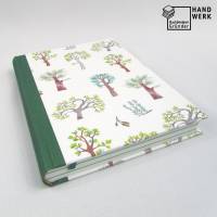 Notizbuch, DIN A5, grün, Bäume, Recyclingpapier, Hardcover