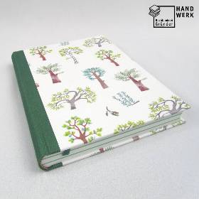 Notizbuch, DIN A5, grün, Bäume, Recyclingpapier, Hardcover
