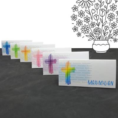 Tischkarte Platzkarte Kommunion Konfirmation Firmung - Aquarell-Kreuz