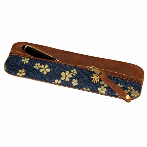 Federmäppchen Leder & Stoff „Sakura Gold”