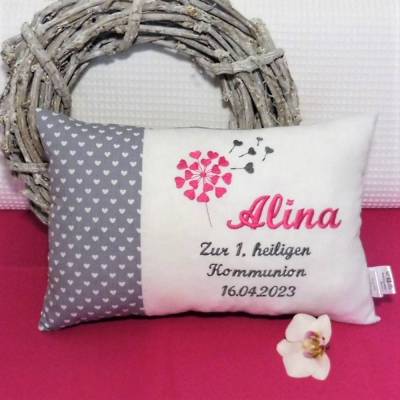Personalisiertes Namenskissen zur Taufe, Kommunion, Konfirmation & Geburt in Grau – Geschenk für Jungen & Mädchen mit Wunschname