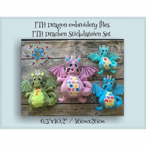 In-The-Hoop(ITH)-Drachen Stickdateien Set 16cm x 26cm