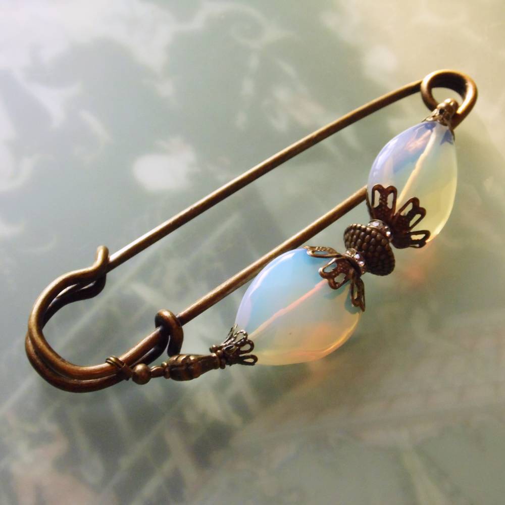 große Tuchnadel Opal - Glas mit Bronze N10-AB-31 Bild 3