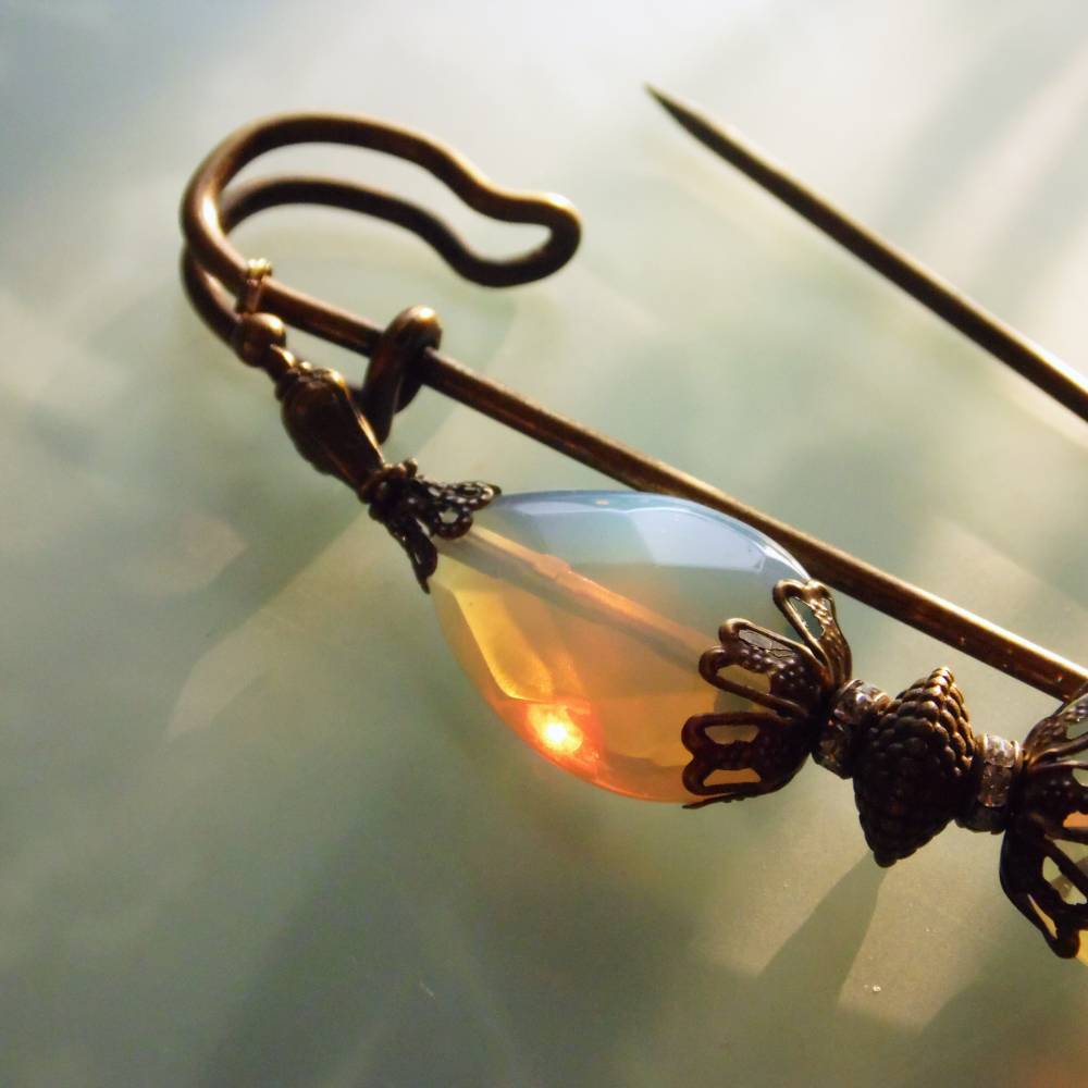 große Tuchnadel Opal - Glas mit Bronze N10-AB-31 Bild 5