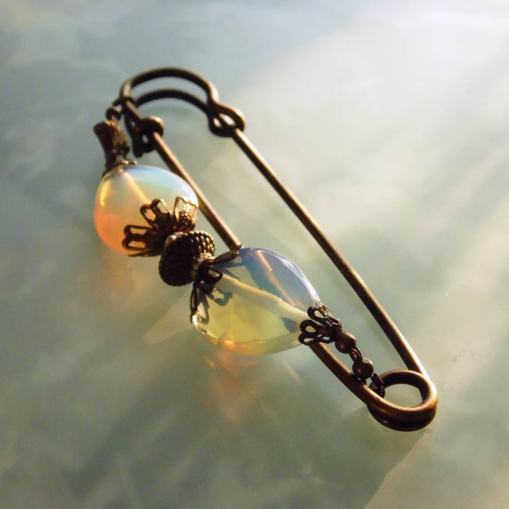 große Tuchnadel Opal - Glas mit Bronze N10-AB-31 Bild 7