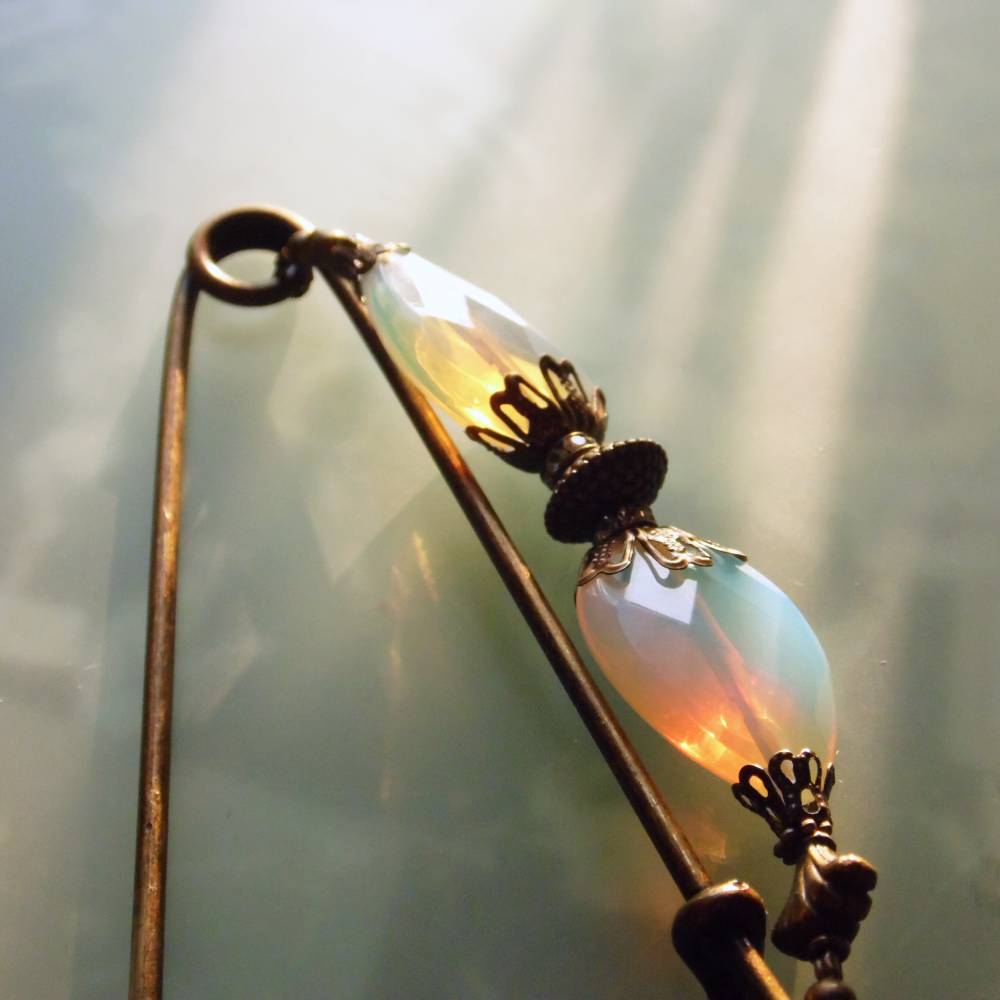 große Tuchnadel Opal - Glas mit Bronze N10-AB-31 Bild 8