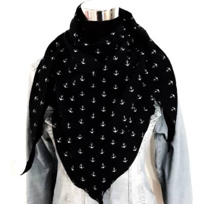 Musselin Tuch XXL, Dreieckstuch, Chemotuch, Pucktuch dunkelblau mit Anker