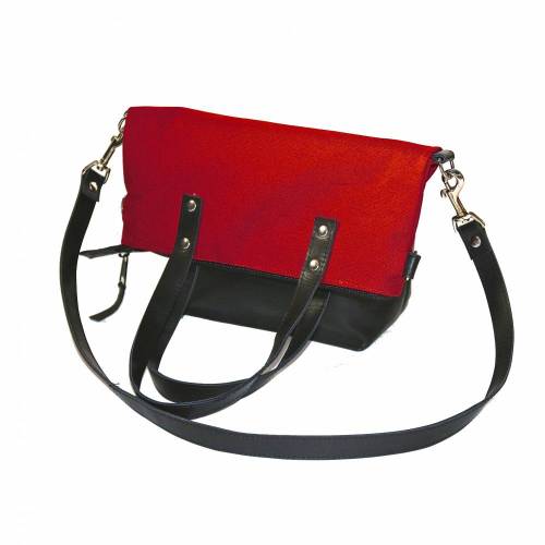 2 Funktionen SCHULTERTASCHE Leder & CANVAS-Stoff Design „ROT”