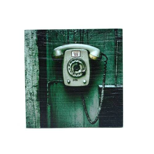 Telefon mit Wählscheibe, Fotografie, Foto auf Holz, im Quadrat, 10 x 10 cm