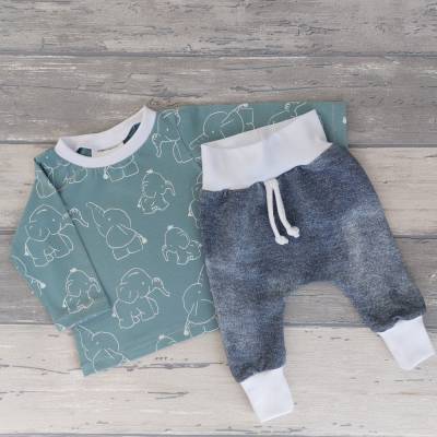 Set Pumphose und Langarmshirt French Terry Jeanslook & Elefantenmotiv Größe 62