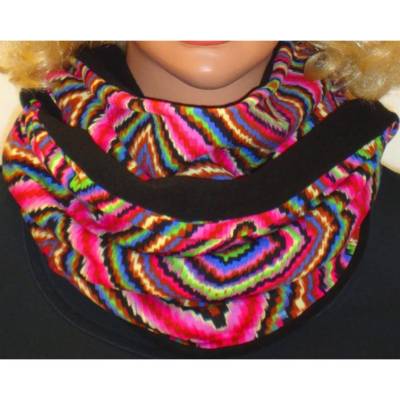 Kuscheliger Loop/Schlauchschal „Multicolor-Fleece“ Raute – Wende-Loop mit buntem Jersey & schwarzem Fleece
