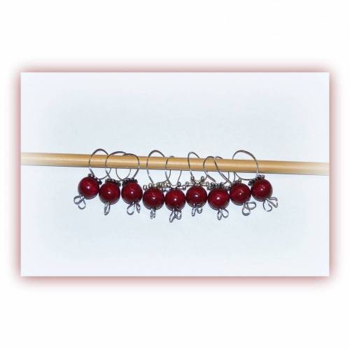9 Maschenmarkierer Holzperlen, Strickmarker
