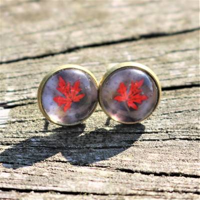 Ohrstecker Herbstblatt Ohrringe Herbstbaum Ohrhänger, Ringe Schmuck mit Cabochon