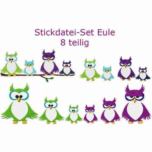 Stickdatei EULE 8 teilig versch. Versionen 13x18 und 10x10