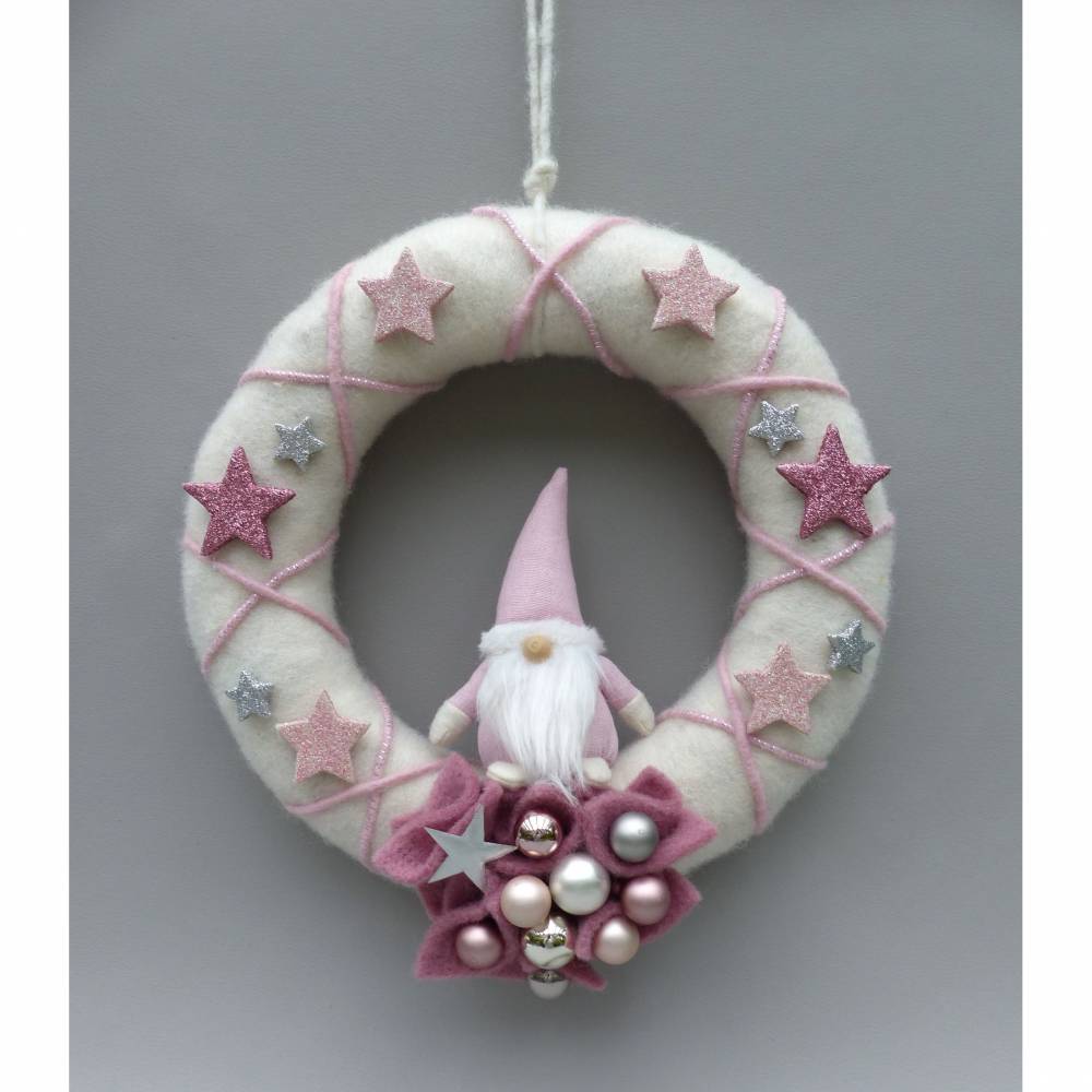 Türkranz aus Filz, Winterkranz, Deko-Kranz für den Winter, Adventskranz mit Wichtel Bild 1