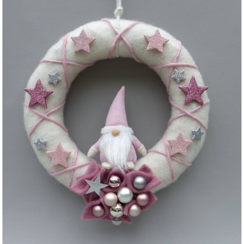Türkranz aus Filz, Winterkranz, Deko-Kranz für den Winter, Adventskranz mit Wichtel Bild 2