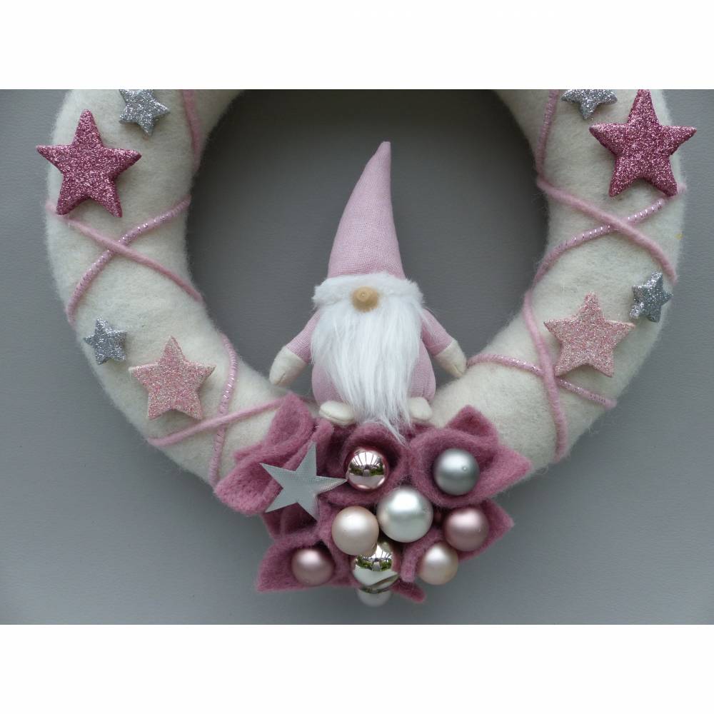 Türkranz aus Filz, Winterkranz, Deko-Kranz für den Winter, Adventskranz mit Wichtel Bild 3