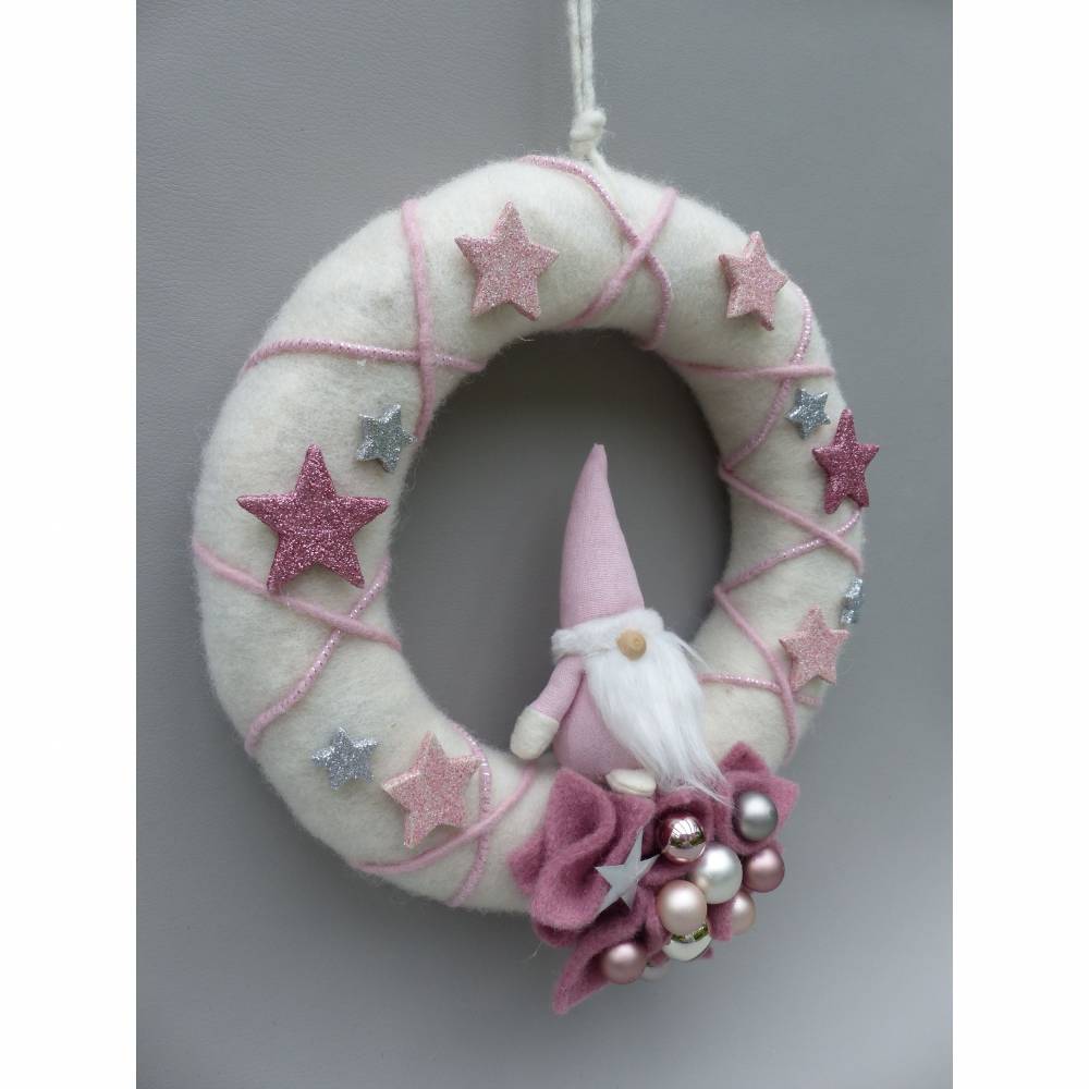 Türkranz aus Filz, Winterkranz, Deko-Kranz für den Winter, Adventskranz mit Wichtel Bild 4