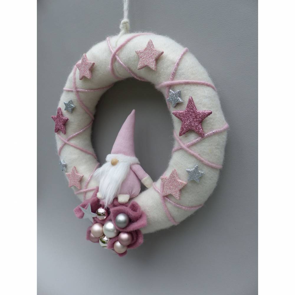 Türkranz aus Filz, Winterkranz, Deko-Kranz für den Winter, Adventskranz mit Wichtel Bild 5