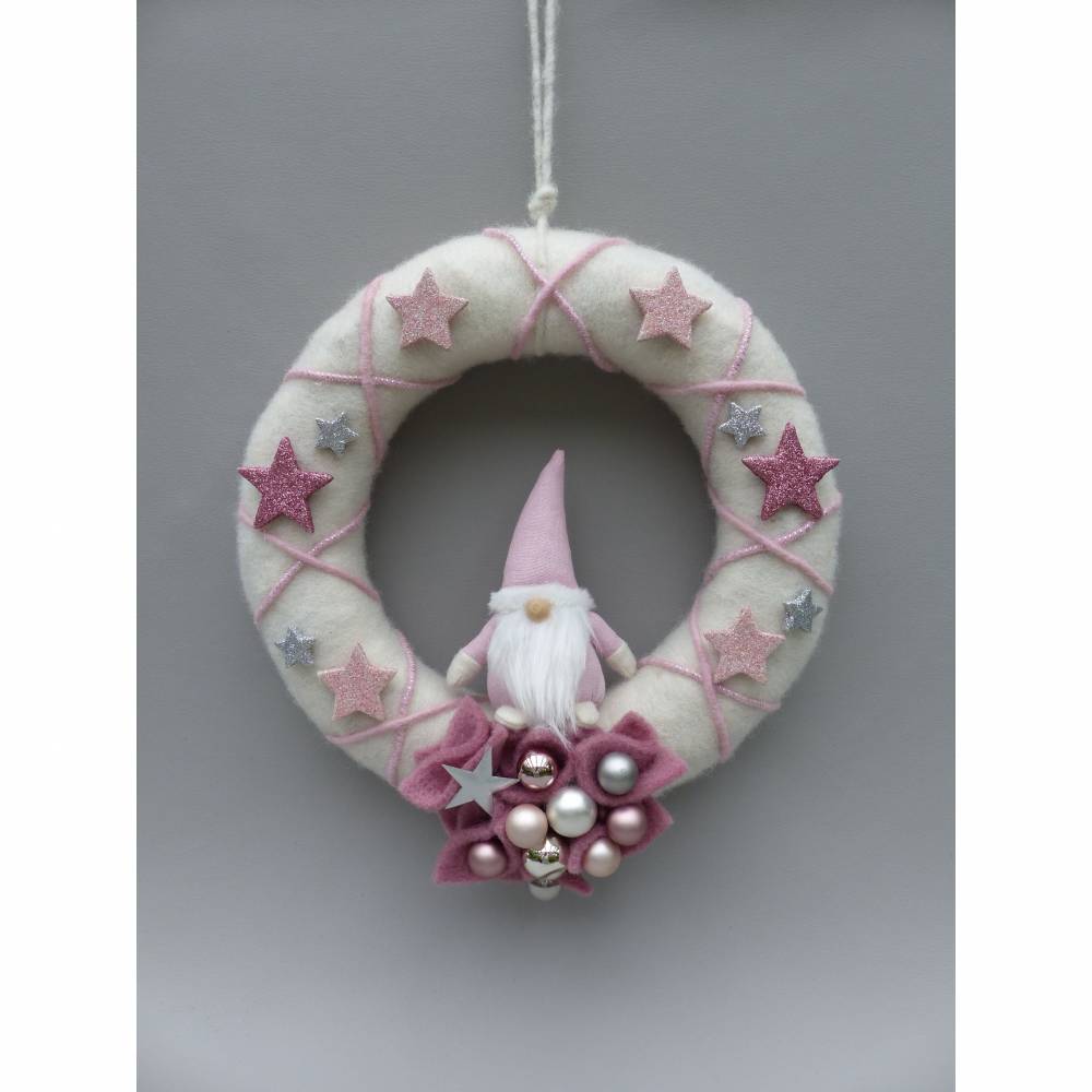 Türkranz aus Filz, Winterkranz, Deko-Kranz für den Winter, Adventskranz mit Wichtel Bild 6