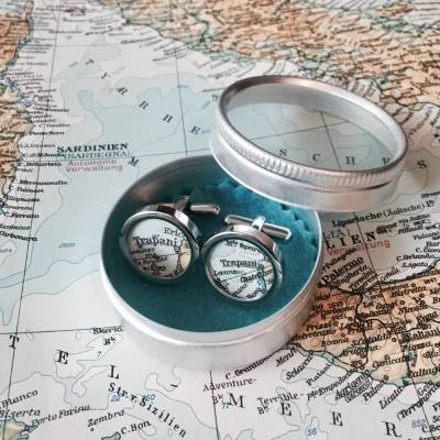 Manschettenknöpfe mit individuellem Lieblingsort aus original Landkarte – Edelstahl Unikat Geschenk