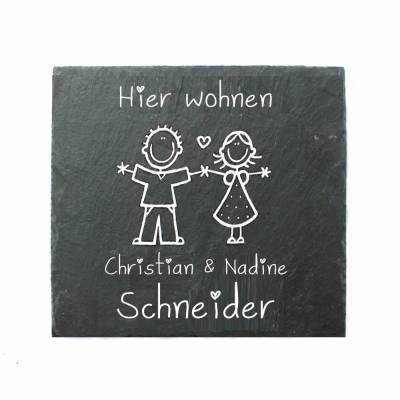 Personalisiertes Schieferschild für Paare – Handgemachtes Türschild mit Namen und Figuren, Geschenk zur Hochzeit, Einzug & Valentinstag
