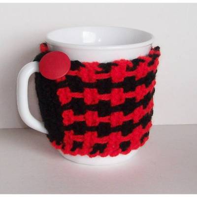 Tassenwärmer, Tassenmanschette, Becherwärmer, Tassenpulli, Tassenwärmer mit Tassenuntersetzer, Becherwärmer gestrickt