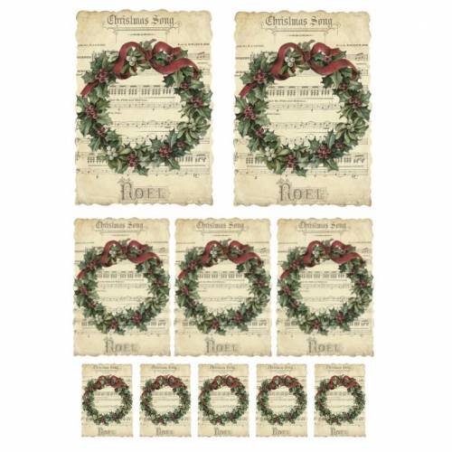 Stanzteile- Kartenaufleger - Scrapbooking- Weihnachten - Kranz - Notenblatt - Vintage - 40022